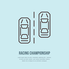 Racing sport car vector line icon. Speed automobile logo, driving lessons sign. Automo championship illustration.