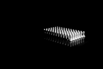 Chess pieces closeup-built rows