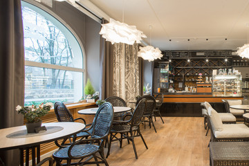 Interior of caffe restaurant.   Modern design.