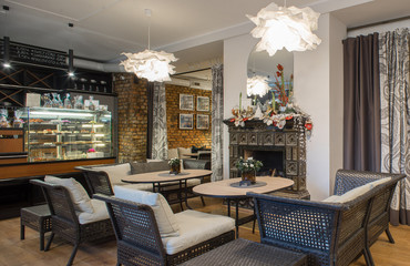 Interior of caffe restaurant.   Modern design.