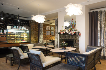 Interior of caffe restaurant.   Modern design.