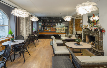 Interior of caffe restaurant.   Modern design.