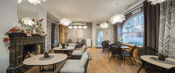 Interior of caffe restaurant.   Modern design.
