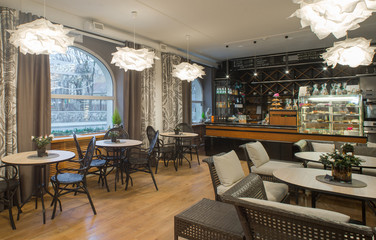 Interior of caffe restaurant.   Modern design.