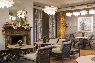 Interior of caffe restaurant.   Modern design.