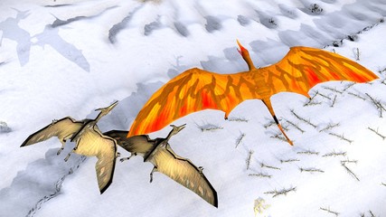 Flying pterodactyl against the beautiful cloudscape 3d illustration © satori