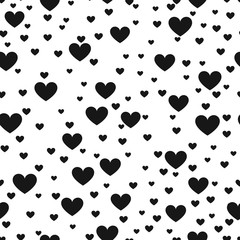 Fototapeta premium Heart black and white vector print background for website love product wrap. Hearted seamless pattern