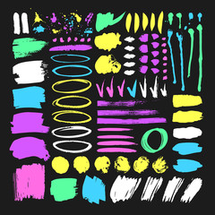 Naklejka premium Set of hand drawn paint object for design use. Abstract brush drawing. Vector art illustration grunge splashes, drops, stains, frames, arrows, hearts, stars, blot