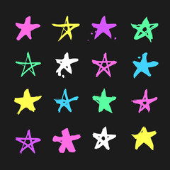 Obraz premium Set of hand drawn paint object for design use. Abstract brush drawing. Vector art illustration grunge splashes, drops, stains, frames, arrows, hearts, stars, blot