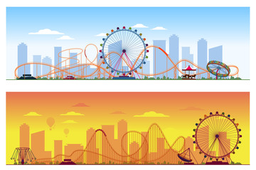 Luna park concept. Amusing entertainment amusement  colored background vector illustration © K3Star