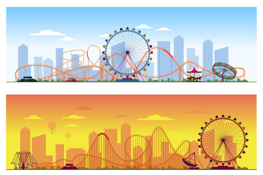 Luna park concept. Amusing entertainment amusement  colored background vector illustration