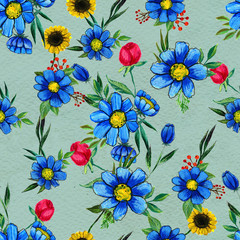 Seamless pattern with blue flowers