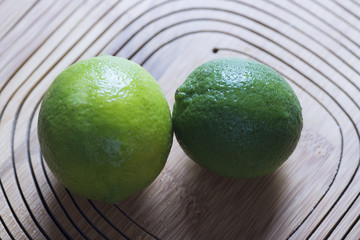 green, lemon, lime, and, spearmint on wooden background