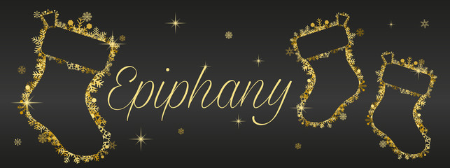 Epiphany banner with golden socks and snowflakes 
