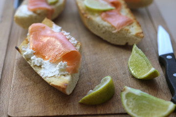 Sandwich with salmon. Home food breakfast