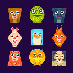 Geometric Shape Flat Cartoon Animals Set Of Colorful Cartoon Isolated Vector Stickers