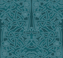 Pattern Vikings. Pattern background blue. Abstract cute pattern with hand drawn elements. Seamless abstract pattern for printing on fabric or paper. Celtic knots.