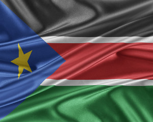 South Sudan flag with a glossy silk texture.