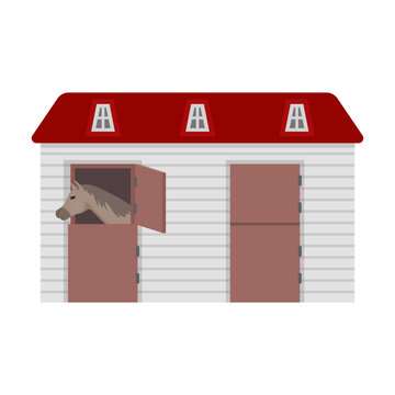 Horse stable icon in cartoon style isolated on white background. Hippodrome and horse symbol stock vector illustration.