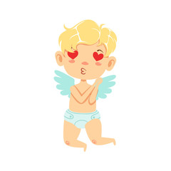 Obraz premium Boy Baby Cupid In Love, Winged Toddler In Diaper Adorable Love Symbol Cartoon Character