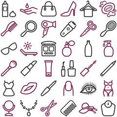 Beauty icon collection - outline illustration