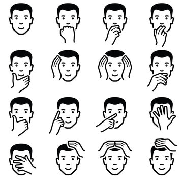 Man Face With Hand Emoticons Icon Collection - Outline Illustration 