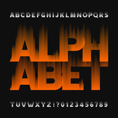 Abstract flame alphabet font. Type letters and numbers on a dark background. Vector typeface for your design.