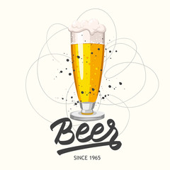 Drink menu. Vector illustration with beer glass in sketch style for pub. Alcoholic beverages.