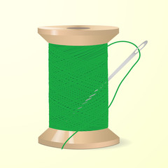Spool of thread with needle. Vector illustration.