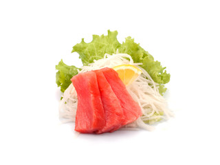 salmon with lemon and ginger on a white background