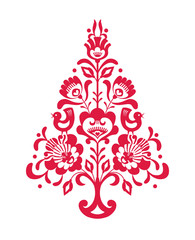 Czerwona choinka bożonarodzeniowa ze wzorem ludowym