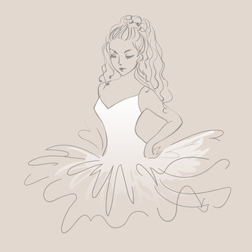 Sketch of ballerina. Expressive performance girl ballet drawing. Vector illustration, beautiful dancer