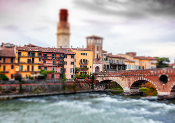 Fototapeta na wymiar Image with tilt shift effect. Verona, Italy.
