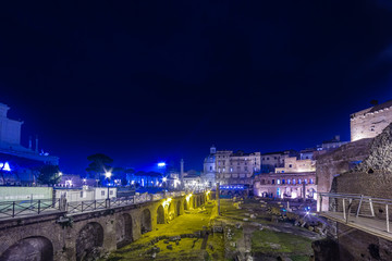 night view of the Roman Forum