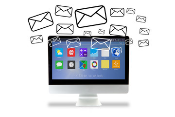 Email icons going out a computer
