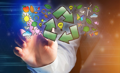 Concept of ecology icons going out of technology interface - Eco