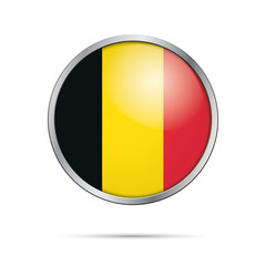 Vector Belgian flag Button. Belgium flag in glass button style with metal frame.