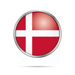 Obraz premium Vector Danish flag Button. Denmark flag in glass button style with metal frame.