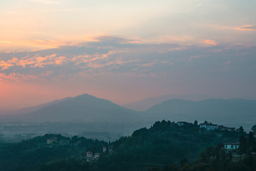 Panoramic view of Alps from Città Alta, Bergamo, Italy