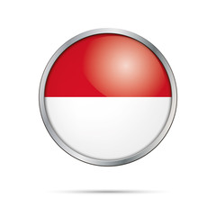 Vector Monegasque flag Button. Monaco flag in glass button style with metal frame.