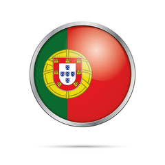 Obraz premium Vector Portuguese flag Button. Portugal flag in glass button style with metal frame.