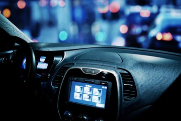 car cockpit with gps and connection screen