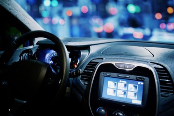 car cockpit with gps and connection screen