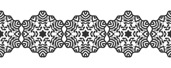 Snowflake. Christmas seamless pattern. Circular ornament and decorative lace.