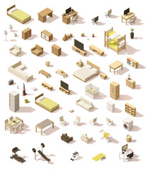 Vector isometric low poly domestic furniture set