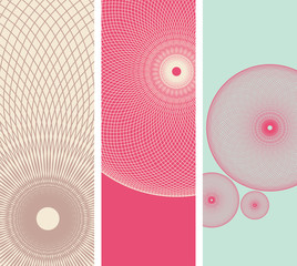 Bookmarks with a guilloche sphere pattern in blue and pink shades