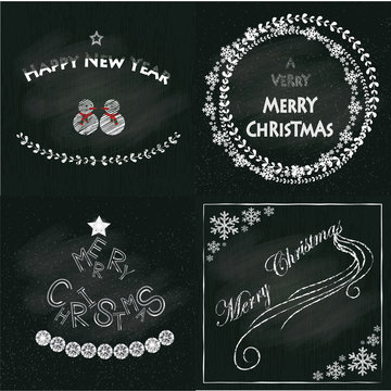 Christmas and New Year Typographical on chackboard background, vector illustration