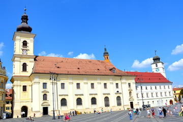 Obraz premium Market Square. Typical urban landscape in the city Sibiu, Transylvania
