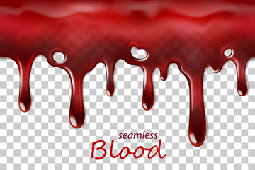 Seamless dripping blood repeatable isolated on transparent - obrazy, fototapety, plakaty