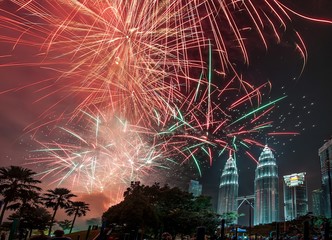 Kuala Lumpur, Malaysia Celebration on 12am 31 December 2016 colorful firework for new year 2017